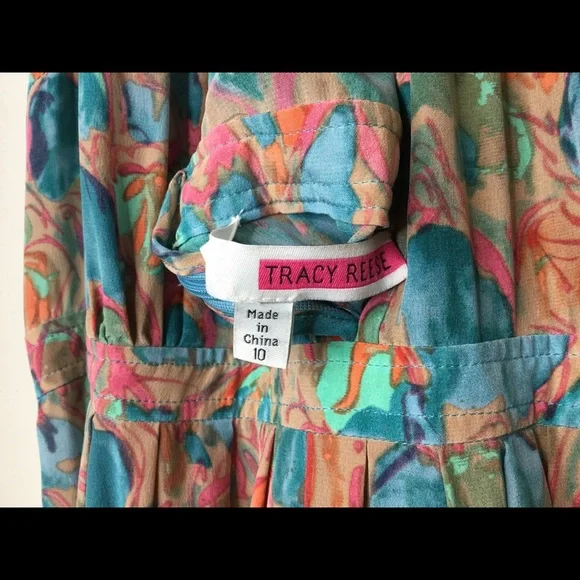 Anthropologie Plenty by Tracy Reese watercolor floral teal silk halter maxi dres - Picture 9 of 9